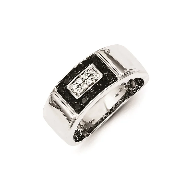 ladies rings for anniversary love -Sterling Silver Black & White Diamond Men's Ring