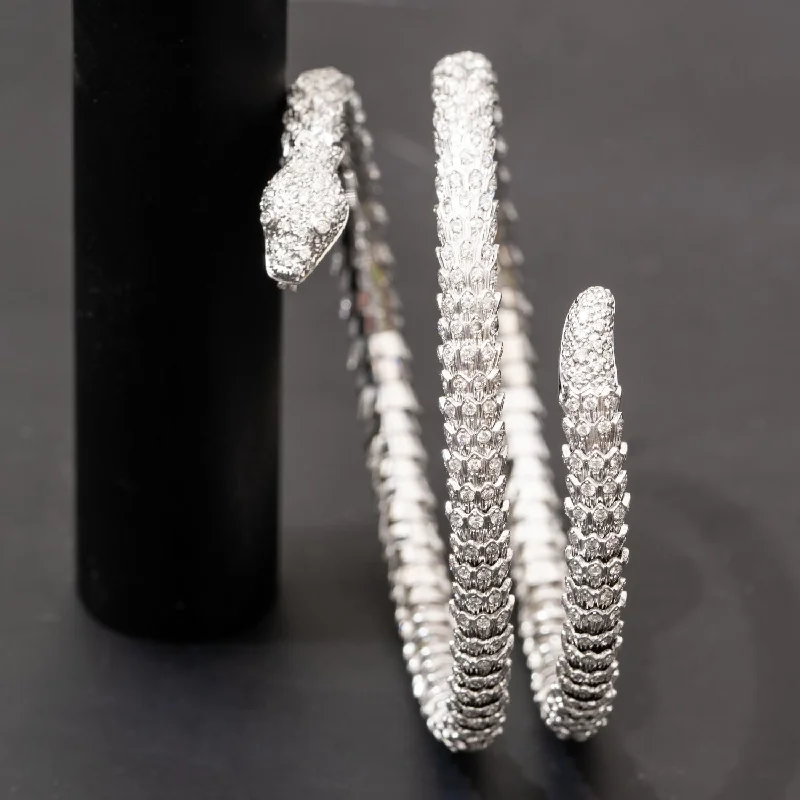 bracelets minimalist sleek design -Serpenti bracelet with 5.65 carat natural diamonds, 18K white gold 56 gram