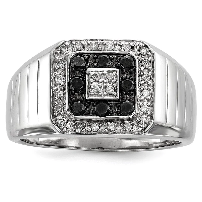 ladies rings with arrow design -Sterling Silver Rhodium Plated Black and White Diamond Men's Ring