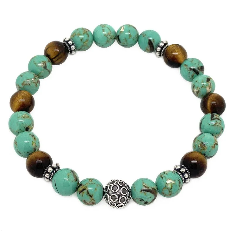 bracelets with gemstone beads -Elegant Bali Turquoise & Tiger Eye Bracelet