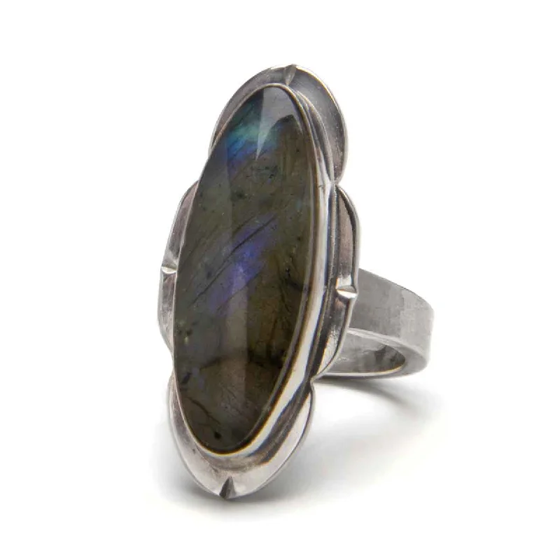 ladies rings with onyx black -Framed Labradorite Ring