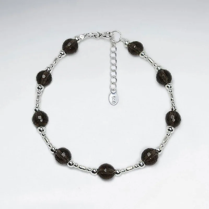 bracelets with sun charm -Round Smoky Quartz Bracelet - Sterling Silver