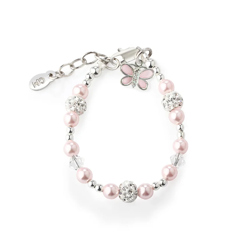 bracelets for mothers gift -Sterling Silver Pink Butterfly Bracelet for Babies, Toddlers and Little Girls