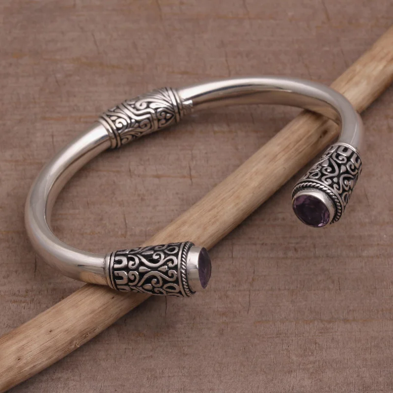 bracelets for stylish women -Daylight Altar Sterling Silver and Amethyst Cuff Bracelet from Bali