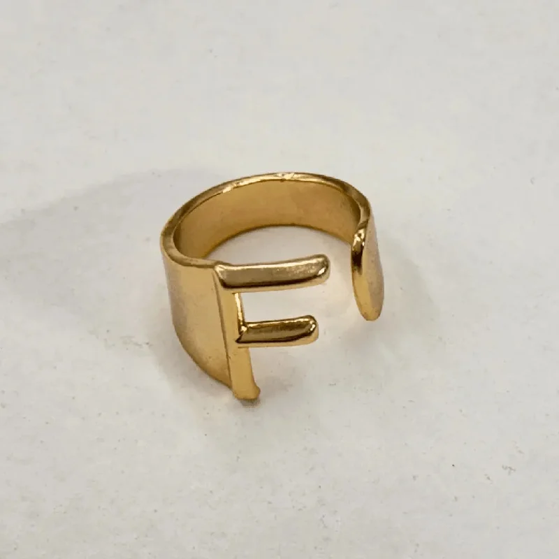 ladies rings sleek modern style -TFC Letter- F Gold Plated Adjustable Ring