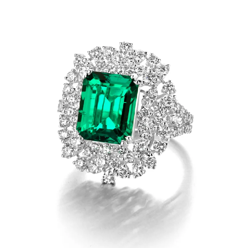 ladies rings adjustable fit size -Emerald & Diamonds "Natalia" Ring