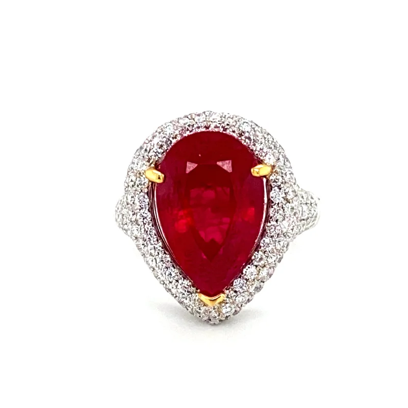 ladies rings for gifting ideas -Pear shape Ruby & Pavé set Diamonds "Grace" Ring