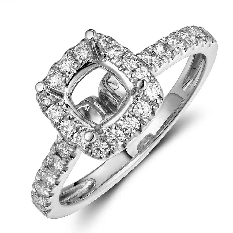 ladies rings platinum sleek shine -Cushion cut style Halo set Ring Mount with Brilliant cut Diamonds