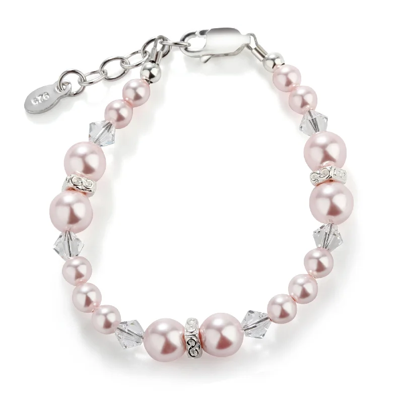 bracelets with topaz blue -Sterling Silver Pink Simulated Pearl Bracelet for Babies, Toddlers, and Girls