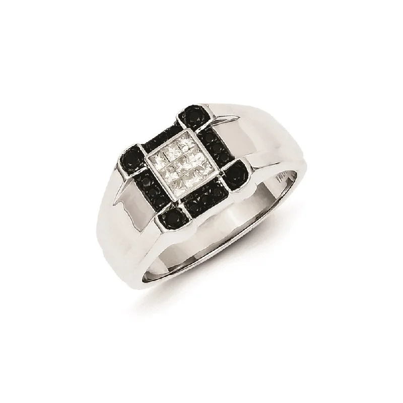 ladies rings for gifting ideas -Sterling Silver Rhodium Plated Black and White Diamond Men's Ring