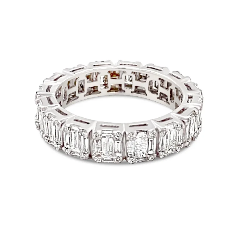 ladies rings with green peridot -Emerald cut Style Invisible set Diamonds Eternity Ring