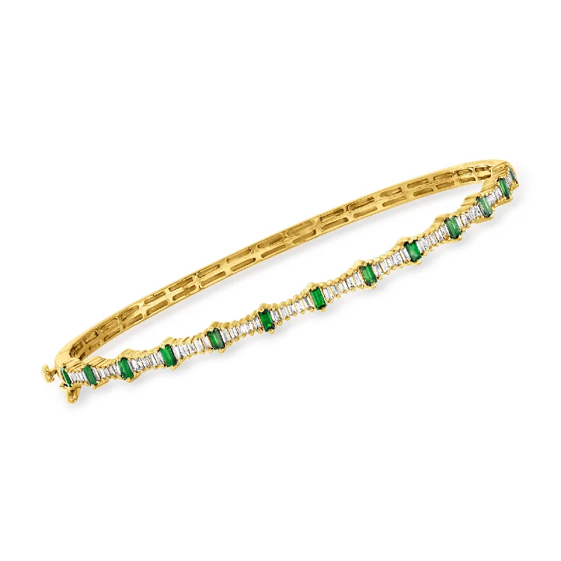 bracelets with orange garnet -Ross-Simons Emerald and . Diamond Bangle Bracelet in 14kt Yellow Gold