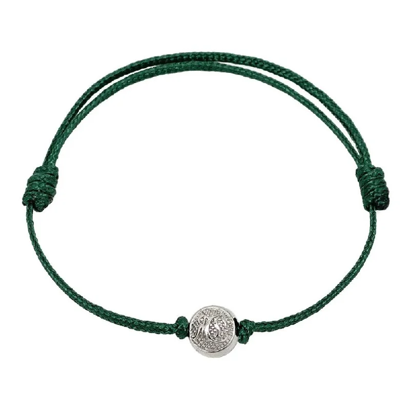 bracelets with white pearls -Green Cord Bracelet with Silver