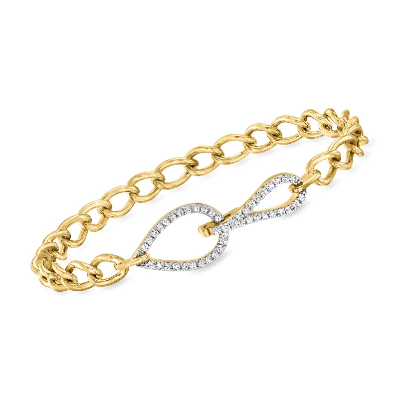 bracelets with zircon sparkle -Ross-Simons Pave Diamond Curb-Link Bracelet in 18kt Gold Over Sterling