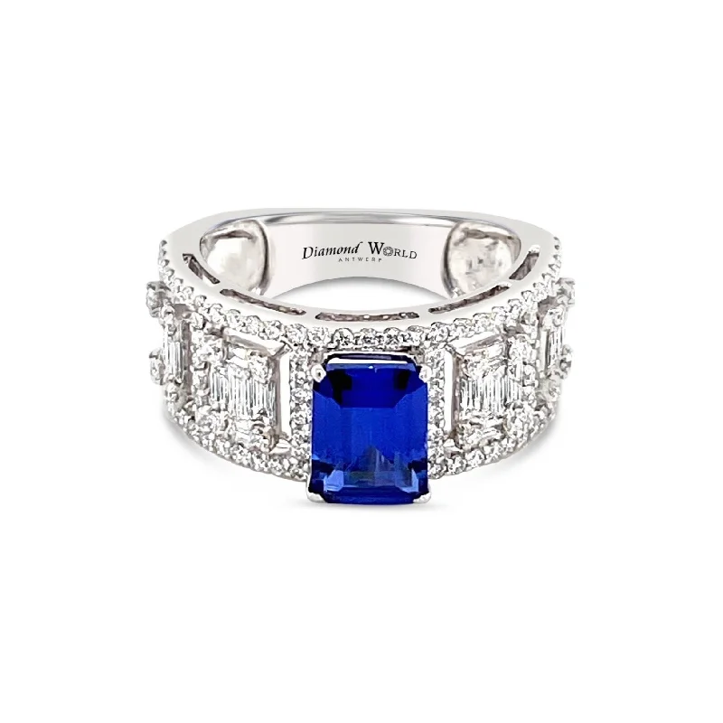 ladies rings with diamond sparkle -Emerald cut Sapphire & Diamonds "Annie" Ring