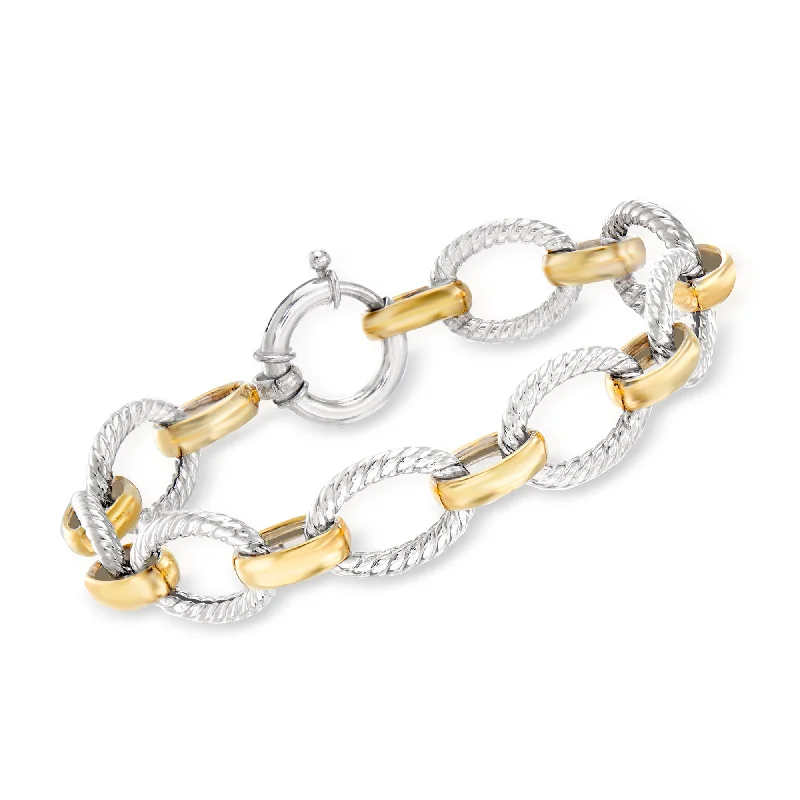 bracelets for everyday wear -Ross-Simons Sterling Silver and 18kt Gold Over Sterling Twisted Oval-Link Bracelet