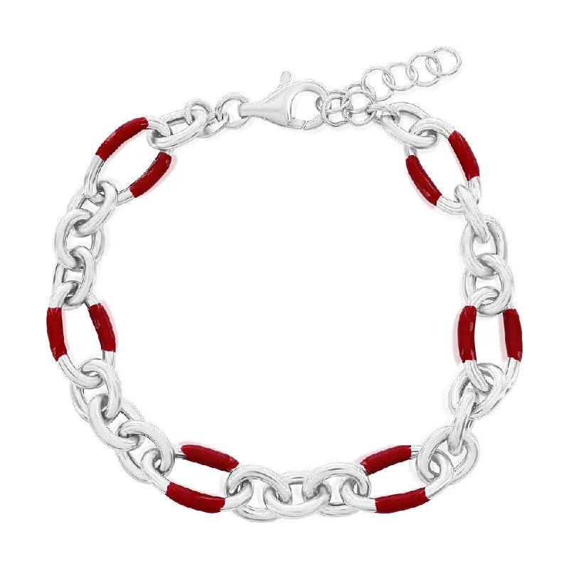 bracelets for everyday wear -Sterling Silver, Red Lava Enamel Bracelet