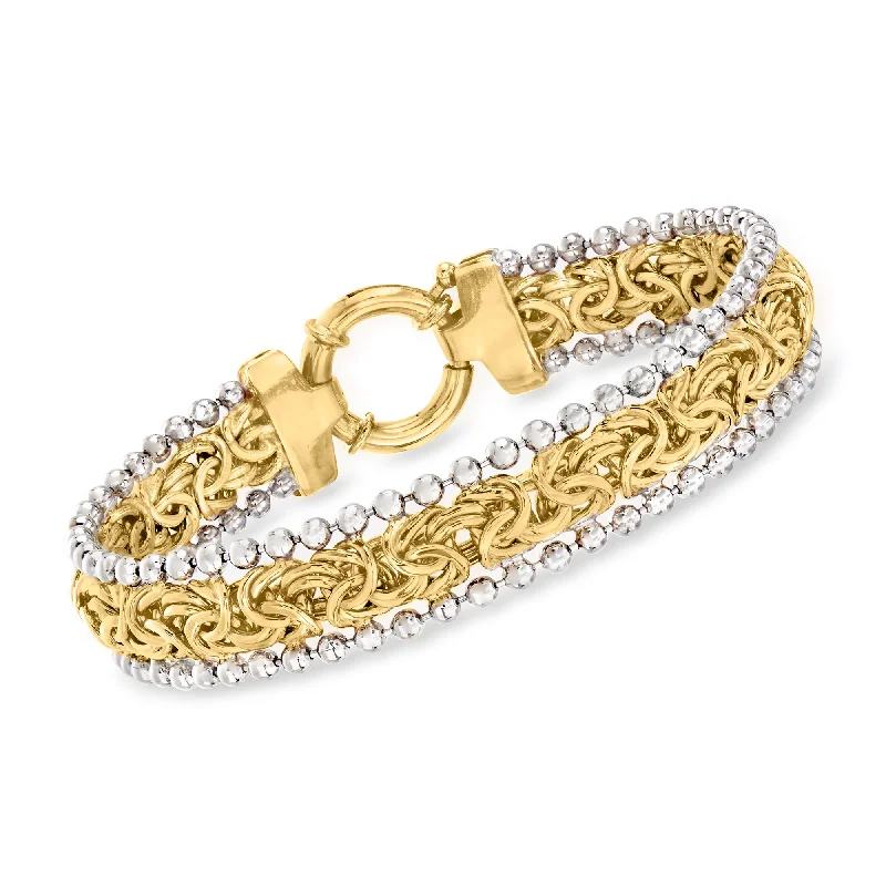 bracelets stackable trendy look -Ross-Simons Byzantine Beaded Bracelet in Sterling Silver and 18kt Yellow Gold Over Sterling