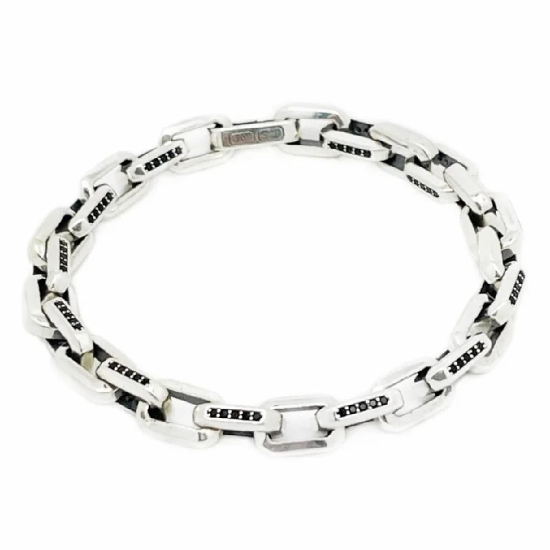 bracelets for women gold elegance -Silver Chain Bracelet with Black Crystal