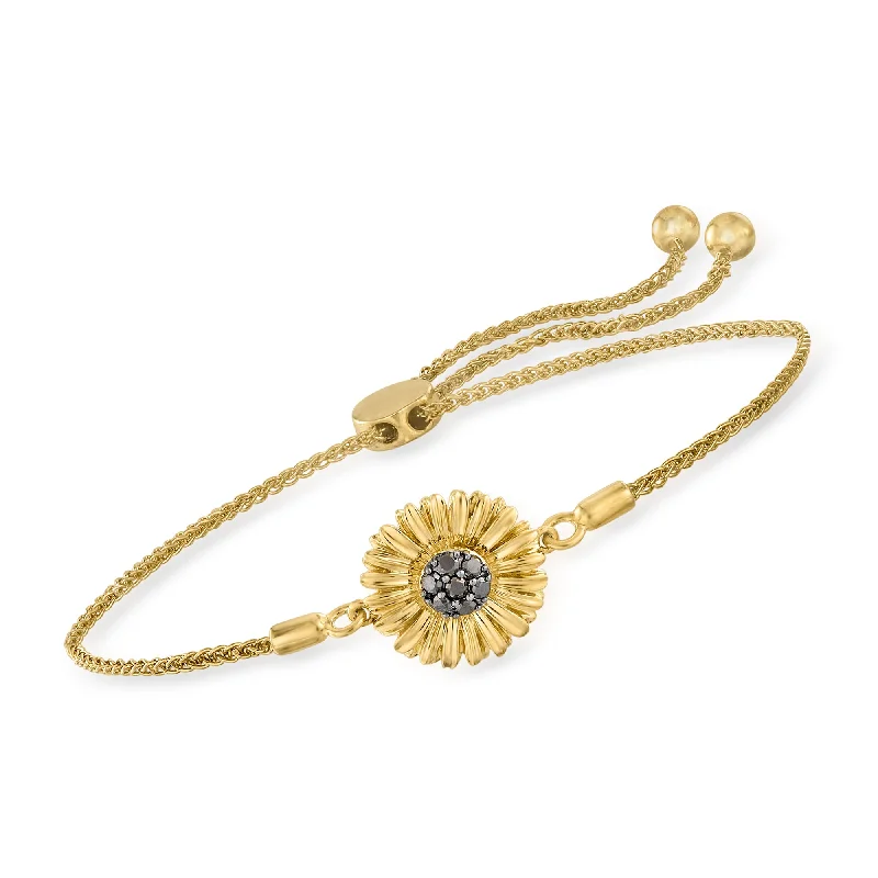 bracelets with opal gem -Ross-Simons Black Diamond Sunflower Bolo Bracelet in 18kt Gold Over Sterling