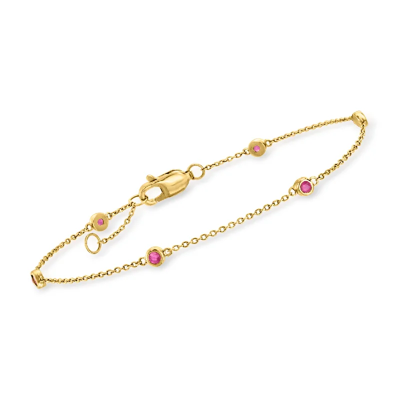 bracelets with pearl detail -Ross-Simons Ruby Station Bracelet in 14kt Yellow Gold