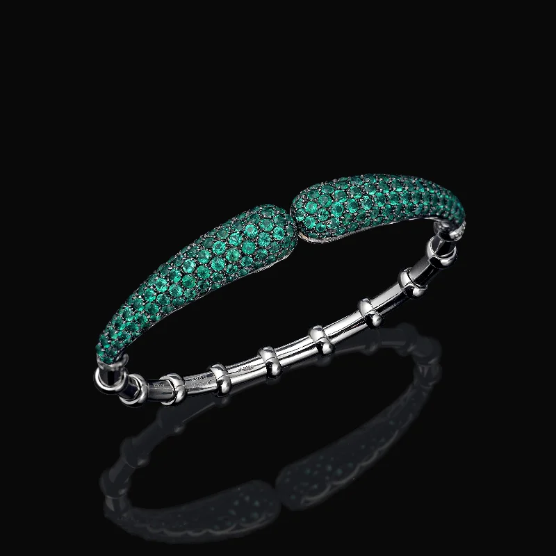 bracelets with sapphire blue -Jadira  - 6.78  carat natural green emerald bracelet, 18K white gold