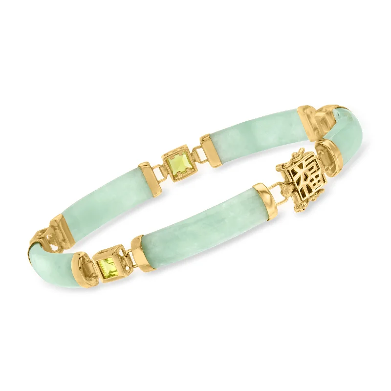 bracelets with yellow citrine -Ross-Simons Jade "Bless" Bracelet With Peridot in 18kt Gold Over Sterling