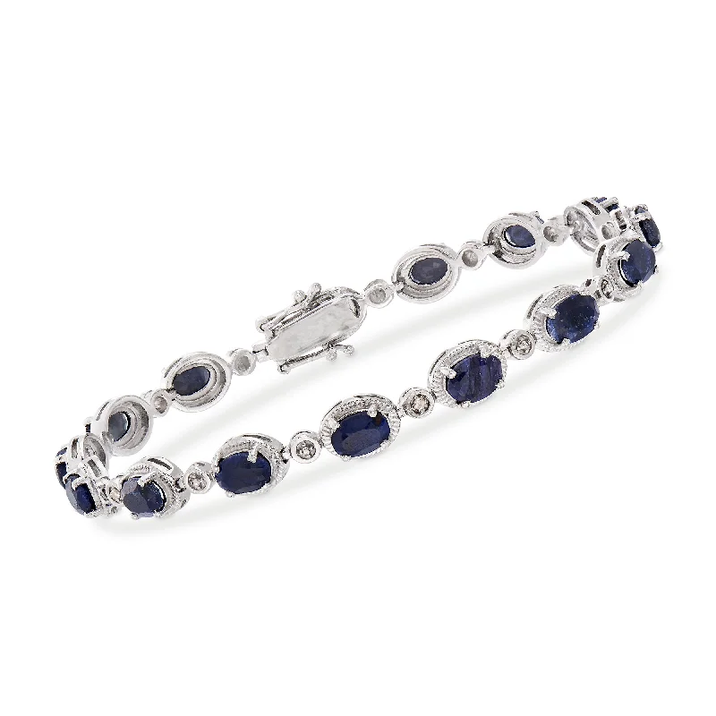 bracelets with onyx black -Ross-Simons Sapphire Bracelet With Diamond Accents in Sterling Silver