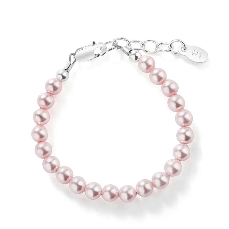 bracelets affordable luxury -Sterling Silver Pink Simulated Pearl Bracelet Infant Baby Gift for Toddlers, Kids and Little Girls