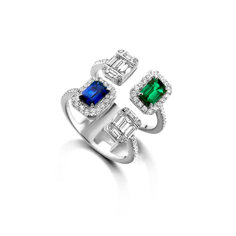 ladies rings with peridot green -Sapphire ,Emerald & Diamonds "chess" Ring