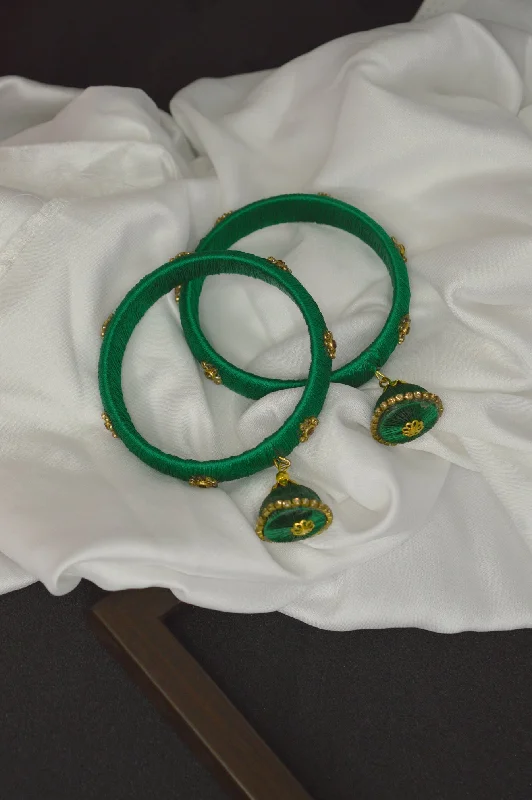 bracelets with emerald green -Handcrafted Leaf Green Thread Bangles/ Kangan