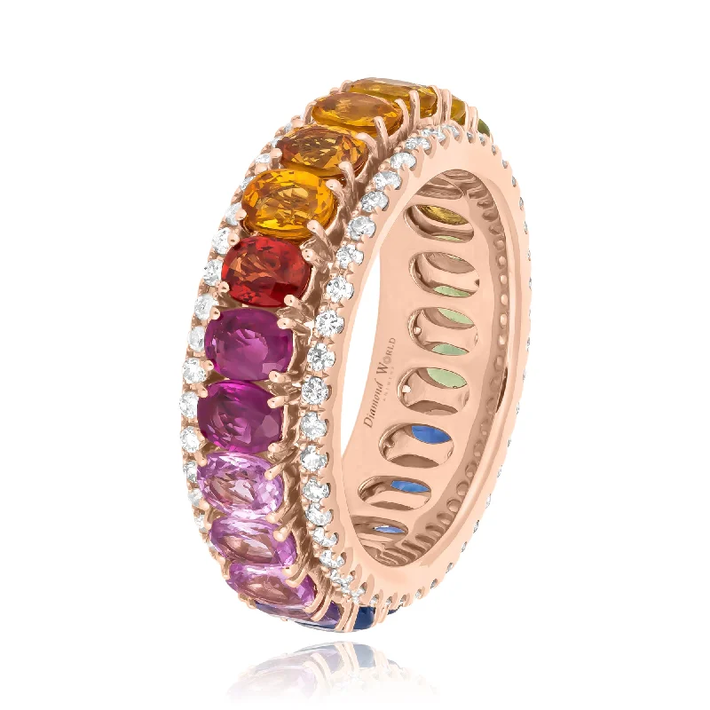 ladies rings adjustable fit size -Oval cut Multi Colour Sapphires & Diamonds Eternity Ring