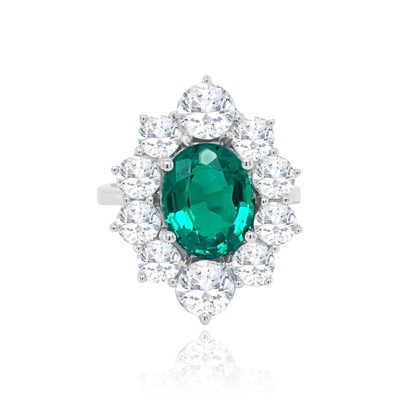 ladies rings custom personalized -Oval cut Emerald & Brilliant cut Diamonds "Royal" Ring