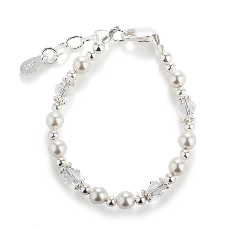 bracelets for prom night -Sterling Silver Simulated Pearl and Crystal Beaded Baby Bracelet for Kids