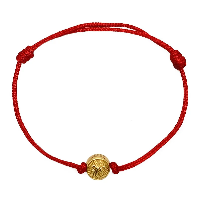 bracelets layered stackable set -Red Cord Bracelet with Gold