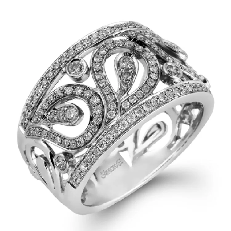 ladies rings for birthday surprise -Featuring a gorgeous paisley-inspired design, this white, rose, and yellow gold classic band is set with .41 ctw round cut white diamonds and .23 ctw yellow diamonds.