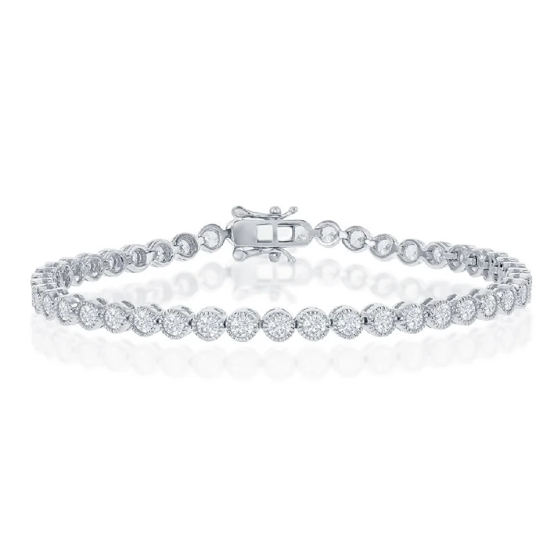 bracelets with initial charm -Sterling Silver 4mm Round CZ Tennis Bracelet