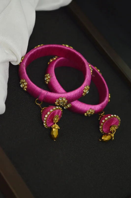 bracelets with citrine yellow -Magenta Pink Thread Bangle Pair