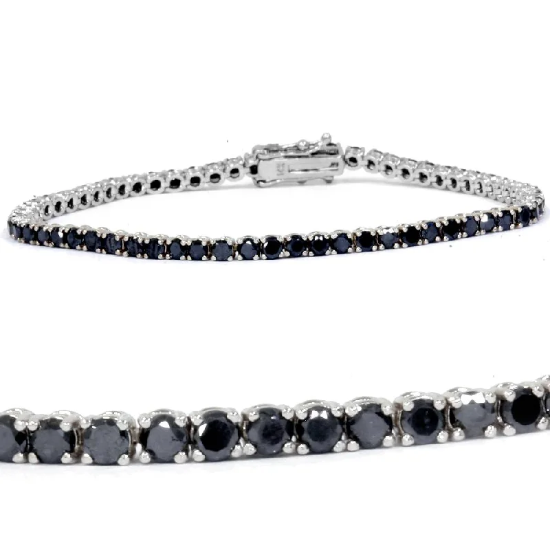 bracelets with blue sapphire -3ct Black Diamond Tennis Bracelet 14K White Gold 7"