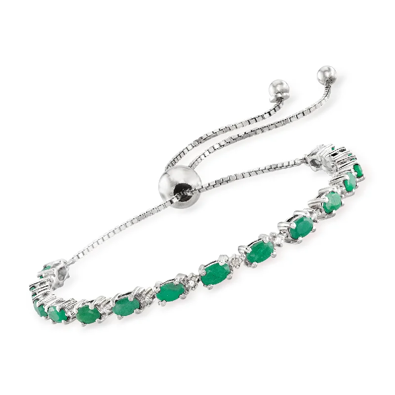 bracelets with citrine yellow -Ross-Simons Emerald Bolo Bracelet With Diamond Accents in Sterling Silver