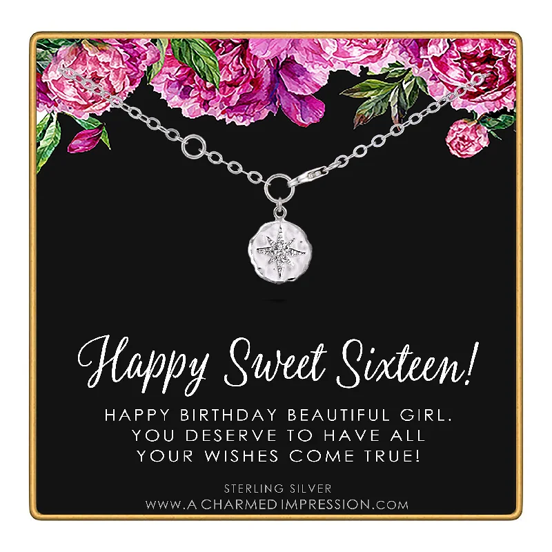 bracelets with gold plating -Sweet 16 • 16th Birthday Gifts for Teen Girls • Silver Bracelet • CZ Diamond Starburst Charm • Bracelets for Women • Sixteen Birthday Gift for Daughter Best Friend Girlfriend Granddaughter