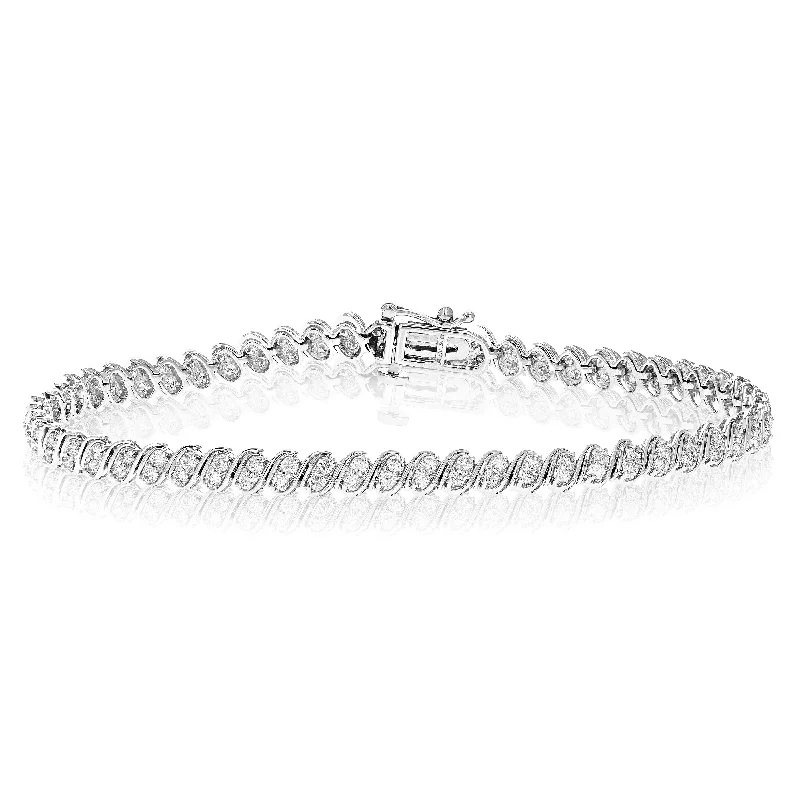 bracelets with feather pendant -1.50 cttw Diamond Bracelet for Women, Round Natural Diamond Bracelet in 14K White Gold, Prong Setting, 7 Inch