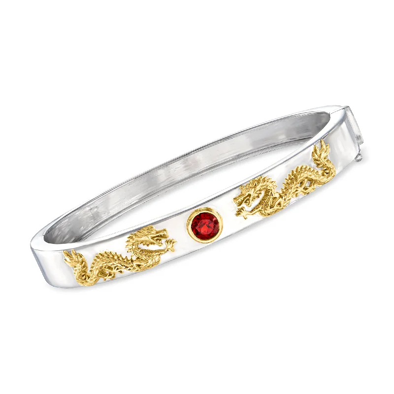 bracelets with white pearls -Ross-Simons Garnet Dragon Bangle Bracelet in 2-Tone Sterling Silver