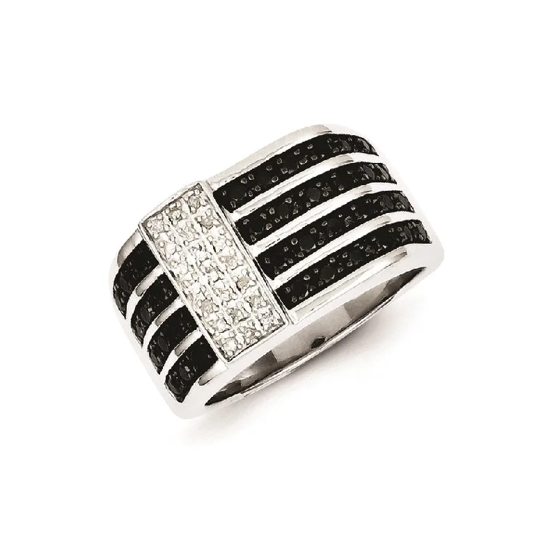 ladies rings silver minimalist style -Sterling Silver Rhodium Plated Black and White Diamond Men's Ring