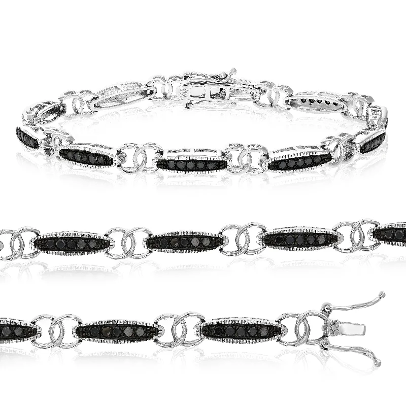 bracelets for holiday gift -1 CT Black Diamond Bracelet in Sterling Silver